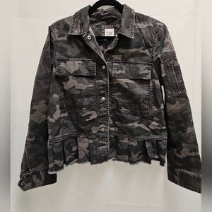 GAP Camo Utility Jacket Women’s [Size] Peplum Raw Hem Military Gorpcore Y2K Grey